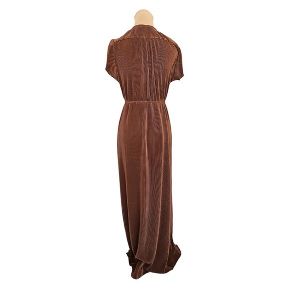 Baltic Born Athena Pleated Brown Short Sleeve Maxi Dress Sz S - Picture 6 of 11